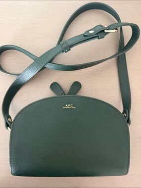 A.P.C. Forest Green Saffiano Leather Crossbody